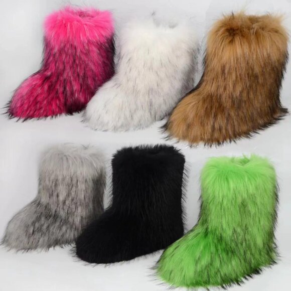 ⚡Women's Green Faux Fur Warm Boot Furry Short Snow Boot Mid Calf Boots - Picture 7 of 7